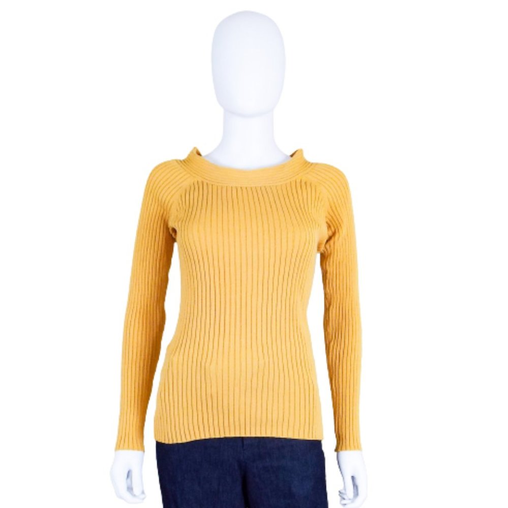 CHADWICKS RIBBED BOAT NECK LONG SLEEVE SWEATER - MEDIUM - GOLD